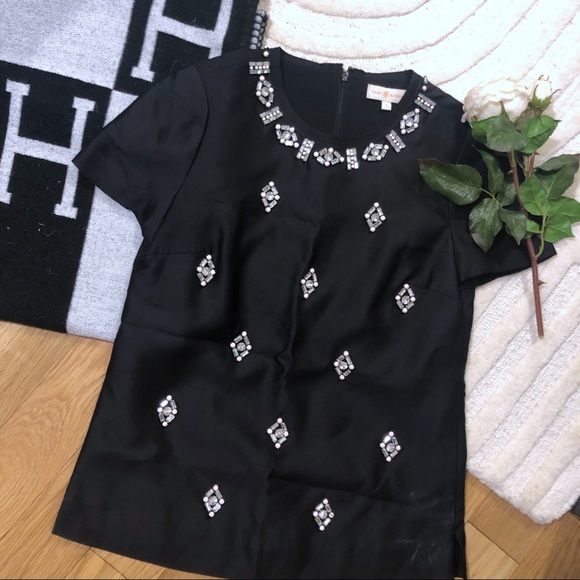 Tory Burch Tops - Tory Burch Vesper Jewel Embellished Woven Silk Top Blouse